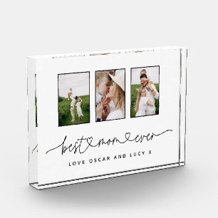 Mom cute modern script multi photo gift block