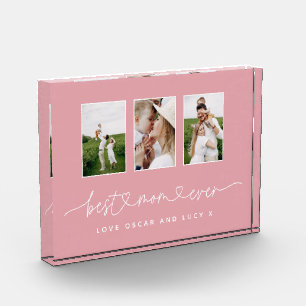 Mom cute modern script multi photo gift block