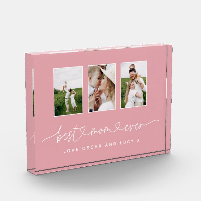 Mom cute modern script multi photo gift block (Left)