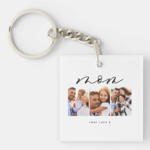 mom cute modern script multi photo gift keychain