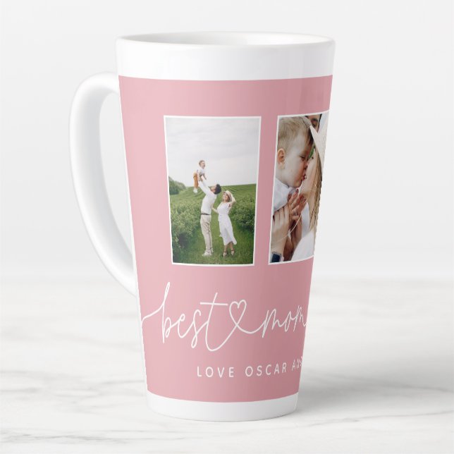 Mom cute modern script multi photo gift latte mug (Left Angle)