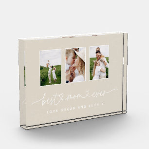 Mom cute modern script multi photo gift natural block