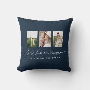 Mom cute modern script multi photo gift serving tr throw pillow