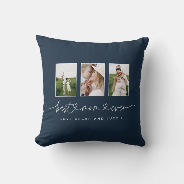 Mom cute modern script multi photo gift serving tr throw pillow (Front)