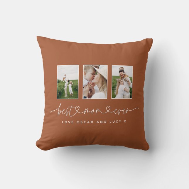 Mom cute modern script multi photo gift throw pillow (Front)