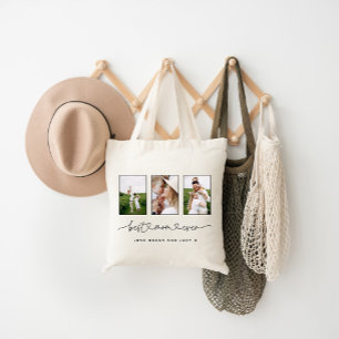 Mom cute modern script multi photo gift tote bag