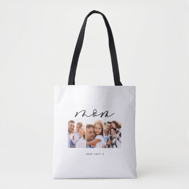 mom cute modern script multi photo gift tote bag (Front)