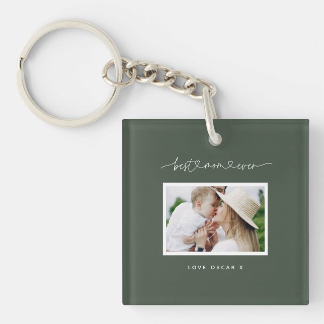 Mom cute modern script photo gift  keychain (Front)