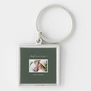 Mom cute modern script photo gift  large clock keychain