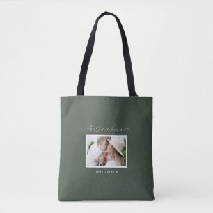 Mom cute modern script photo gift tote bag