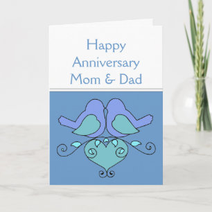 Mom & Dad Anniversary Birds with Floral Heart Card