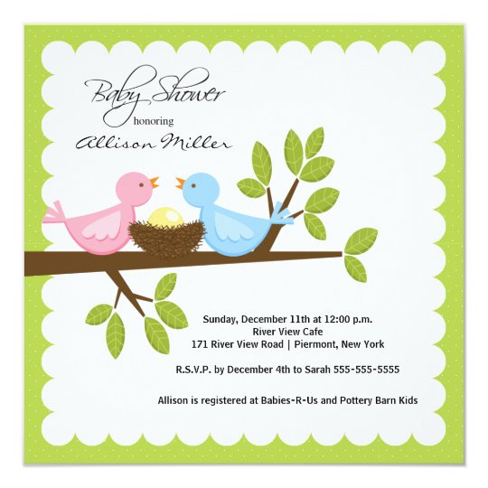 Mom & Dad Birds with Baby Bird Baby Shower Card
