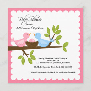 Mom & Dad Birds with Baby Bird Baby Shower Invitation