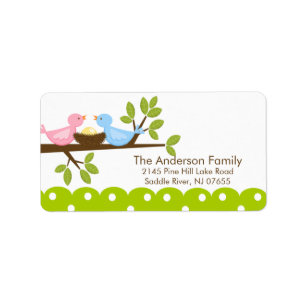 Mom Dad Birds with Baby Bird Nest  Address Label