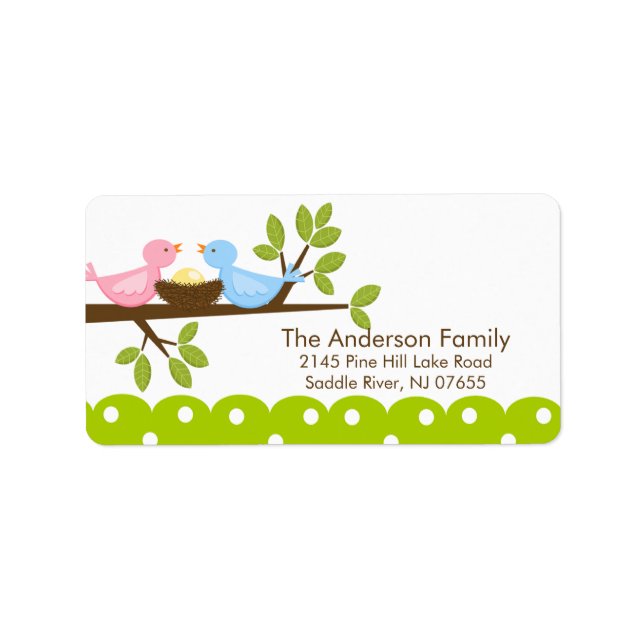 Mom Dad Birds with Baby Bird Nest  Address Label (Front)