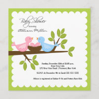 Mom Dad Birds with TWINGirls Multiple Baby Shower