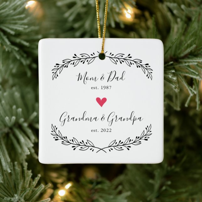 Mom Dad | Grandma Grandpa Year Est. Ceramic Ornament (Tree)