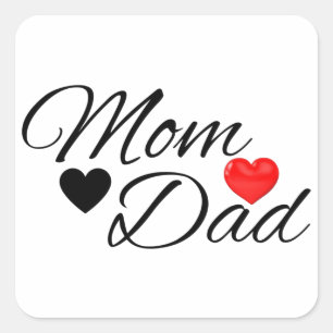 Mom & Dad Hearts - Elegant Typography Family Love Square Sticker