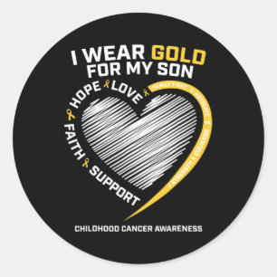 Mom Dad I Wear Gold For My Son Childhood Cancer Aw Classic Round Sticker