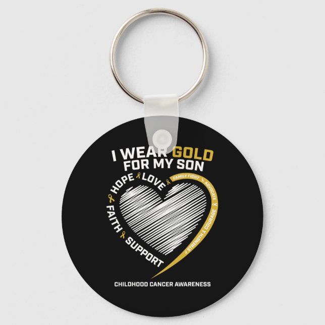 Mom Dad I Wear Gold For My Son Childhood Cancer Aw Keychain (Front)