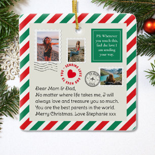 Mom & Dad Merry Christmas Letter Photo Collage Ceramic Ornament