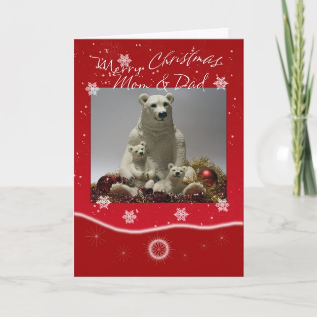 Mom & Dad Merry Christmas Polar Bear Family Holiday Card (Front)