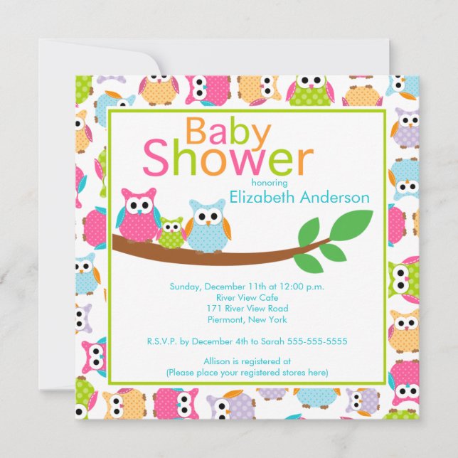 Mom & Dad Owls with Baby Owl Baby Shower Invitation (Front)