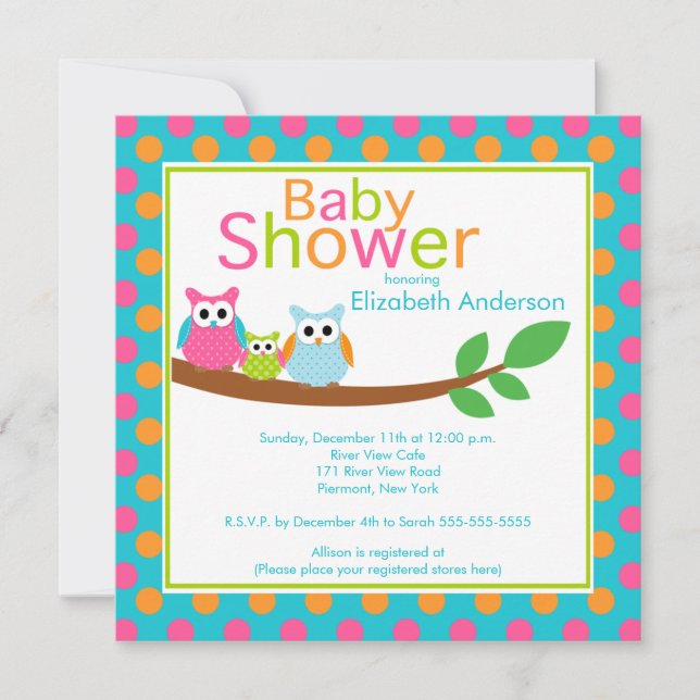 Mom & Dad Owls with Baby Owl Boy Baby Shower Invitation (Front)