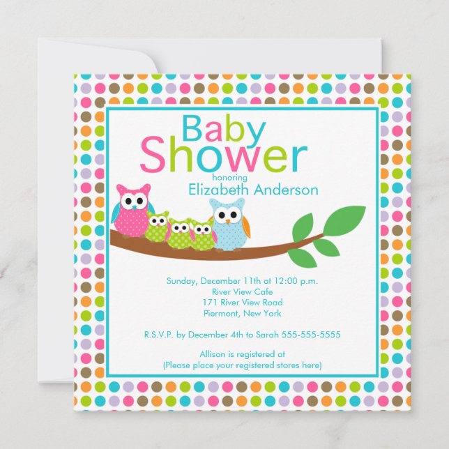Mom & Dad Owls with Triplets Multiple Baby Shower Invitation (Front)