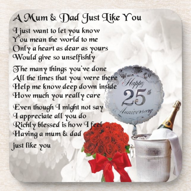 Mom & Dad Poem -  25th Wedding Anniversary Coaster (Front)