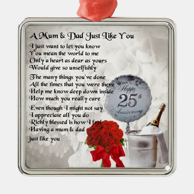 Mom & Dad Poem -  25th Wedding Anniversary Metal Ornament (Front)