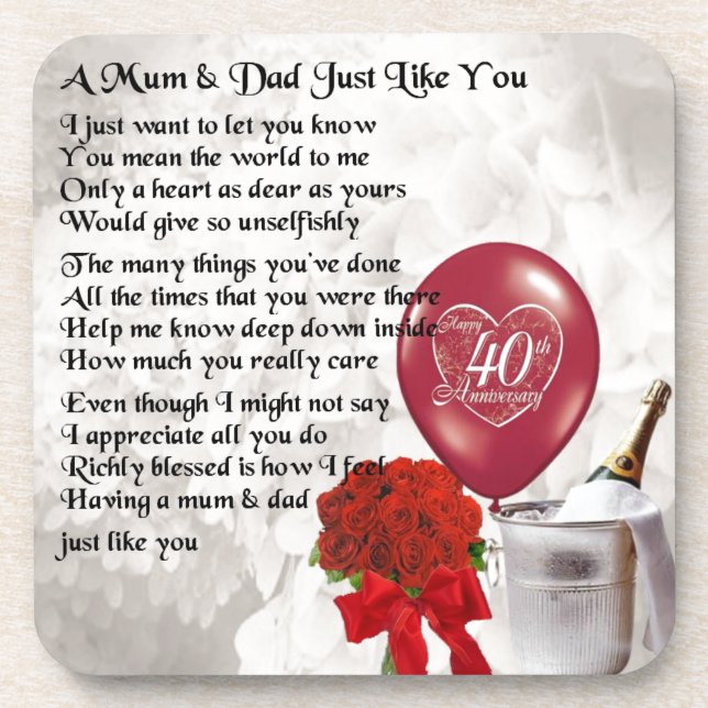 Mom & Dad Poem - 40th Wedding Anniversary Coaster (Front)