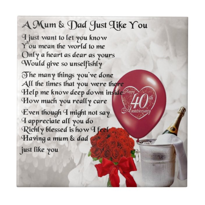 Mom Dad Poem 40th Wedding Anniversary Tile Zazzle ca