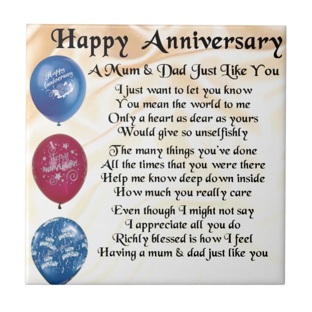 Mom & Dad Poem - Happy Anniversary - Cream Tile (Front)