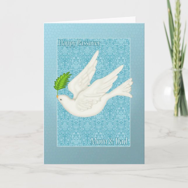 Mom & Dad Pretty Dove For Passover With Olive Leaf Card (Front)