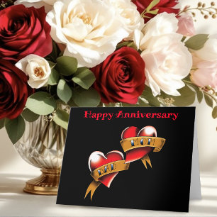 Mom Dad Red Hearts Tattoo Card