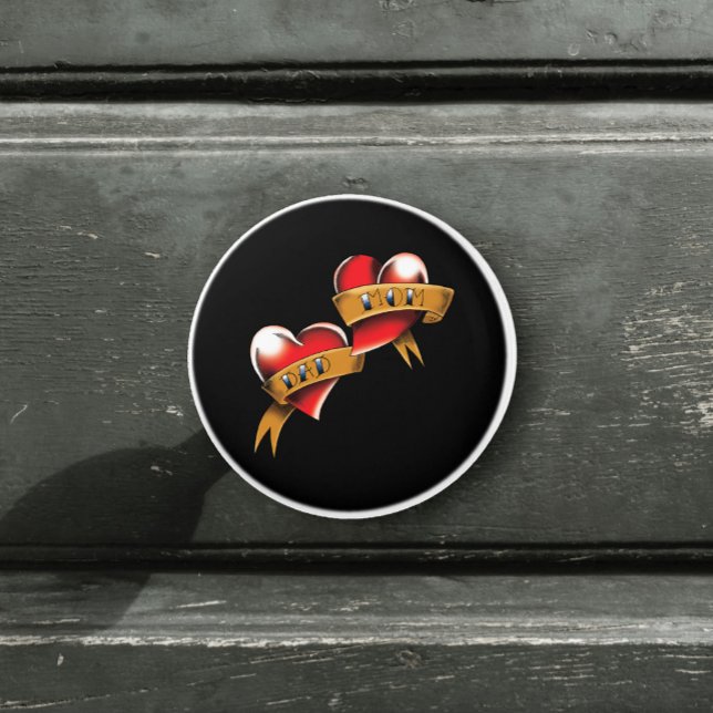 Mom Dad Red Hearts Tattoo Ceramic Knob (Creator Uploaded)