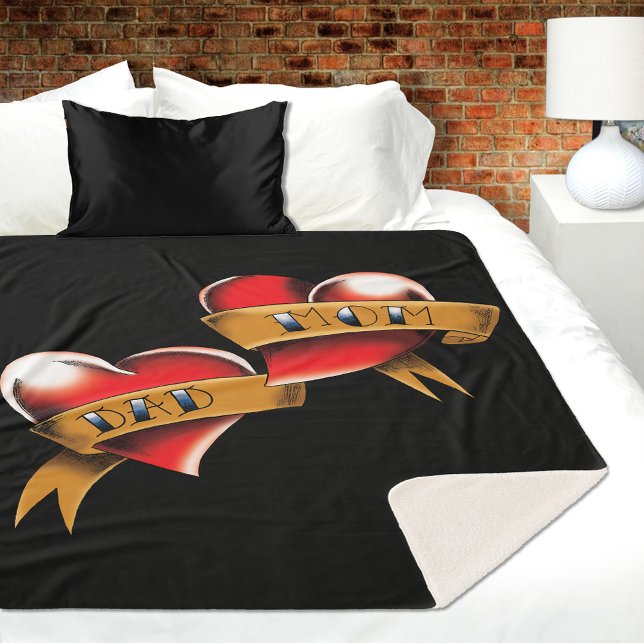 Mom Dad Red Hearts Tattoo Sherpa Blanket (Creator Uploaded)