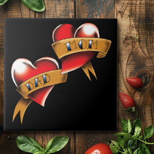 Mom Dad Red Hearts Tattoo Tile