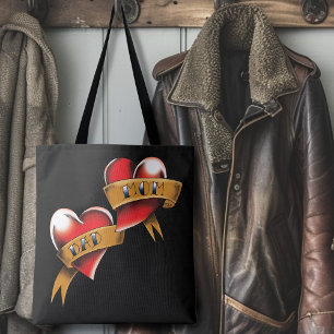 Mom Dad Red Hearts Tattoo Tote Bag