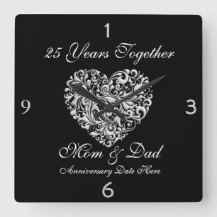 MOM &DAD SILVER 25th Anniversary GIFT Wall Clock