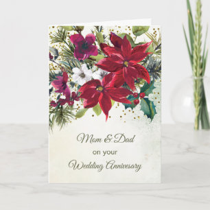 Mom & Dad, Wedding Anniversary, Poinsettia Holiday Card