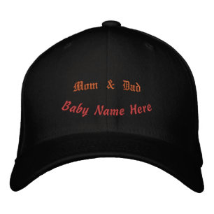 Mom Dad with Baby Name - B Initial Black Flexfit Embroidered Hat