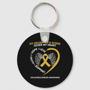 Mom Dad Women Men Wings Daughter Childhood Cancer Keychain