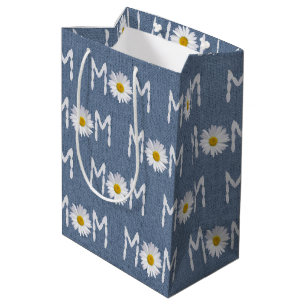 Mom Daisy On Blue Denim Medium Gift Bag