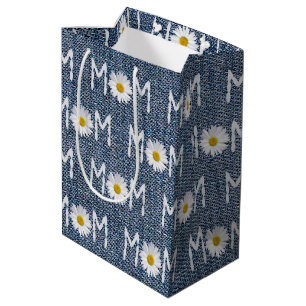 Mom Daisy On Blue Denim Medium Gift Bag