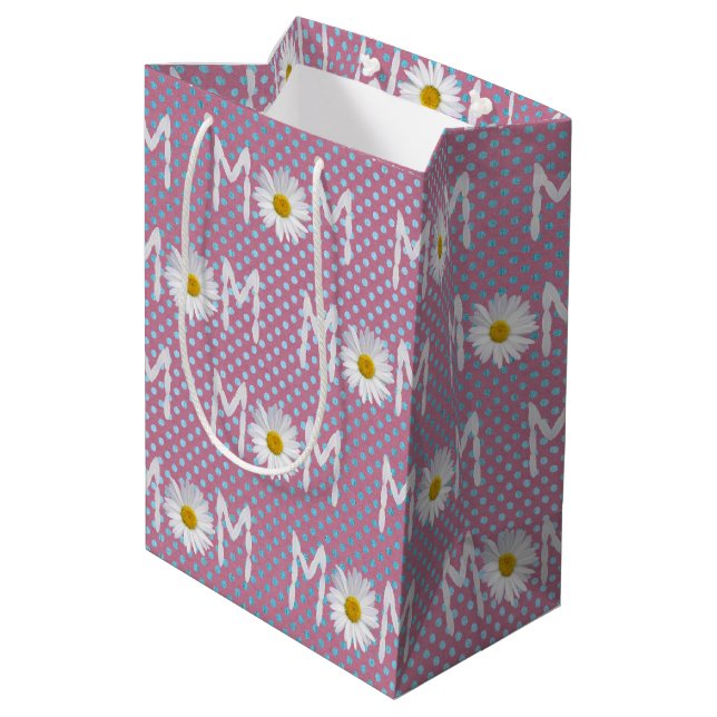 Mom Daisy On Polka Dots Medium Gift Bag (Back Angled)