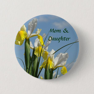 Mom & Daughter button Yellow White Iris Flowers