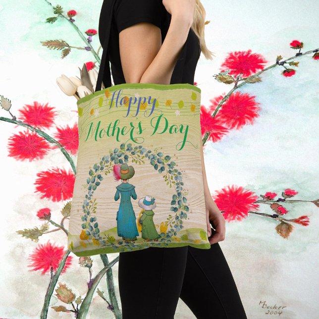 Mom Daughter Greenery Foliage Happy Mother's Day  Tote Bag (Creator Uploaded)