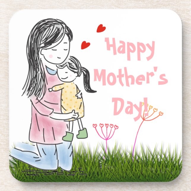 Mom & Daughter Hug Custom Coaster (Front)